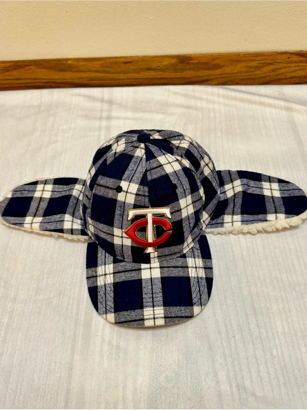 MLB Minnesota Twins Pepsi Blue Plaid SnapBack Bomber Fleece Ear Flaps Winter Hat